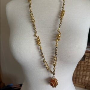 Vintage Gold and Brown Swirl snake head Necklace